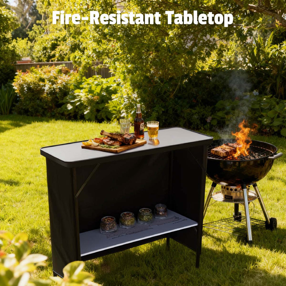Yescom Folding Portable Bar Table with Storage Shelf Image