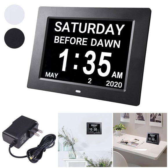 Yescom 8in Large Digital Calendar Day Clock with 6-Alarm Black/White Image