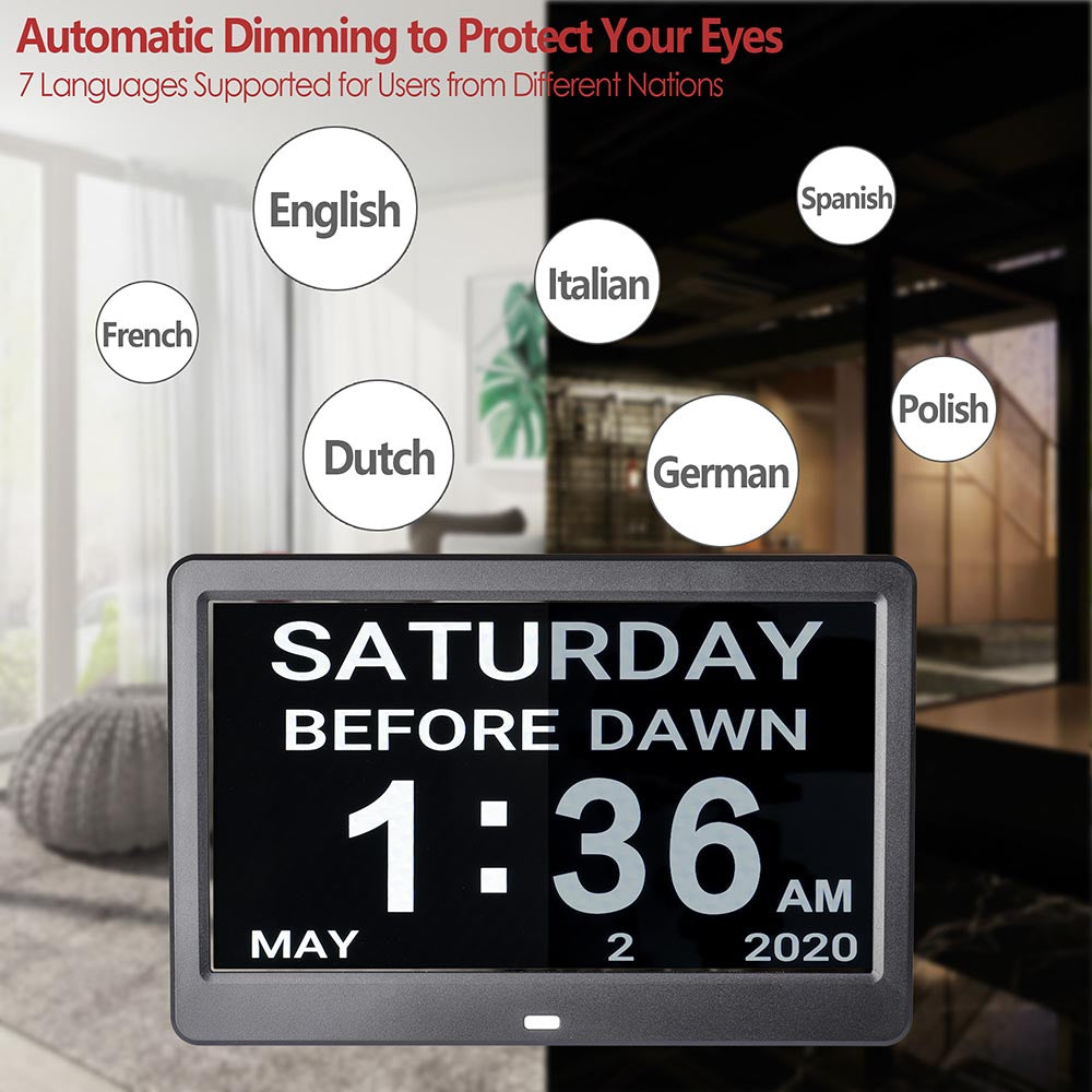 Yescom 10" Digital Alarm Clock For Elderly Seniors Memory Loss Image