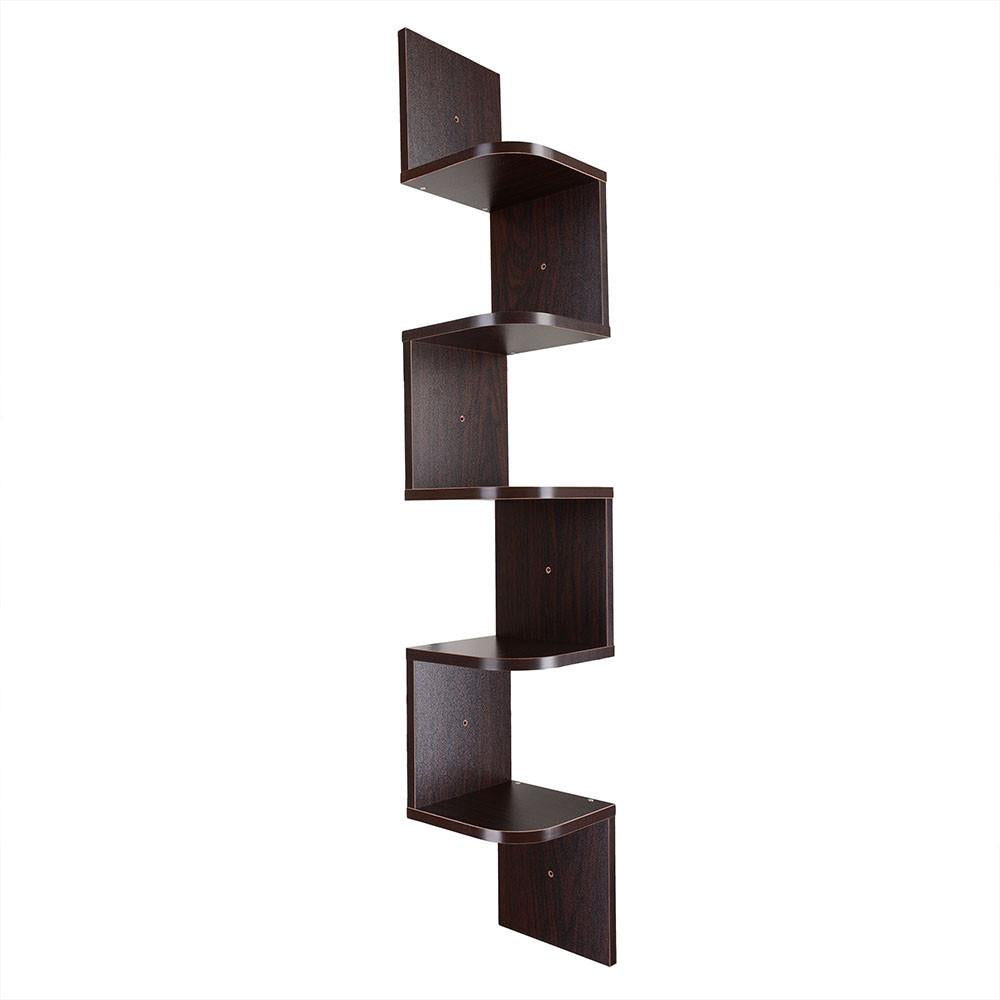 Yescom Corner Wall Shelf Wooden Floating Shelves 5 Tiers, Black Image
