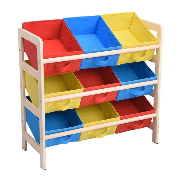 Yescom 3 Tiers Kids Toys Color Organizer Wood Shelf 9-Bin Storage Image