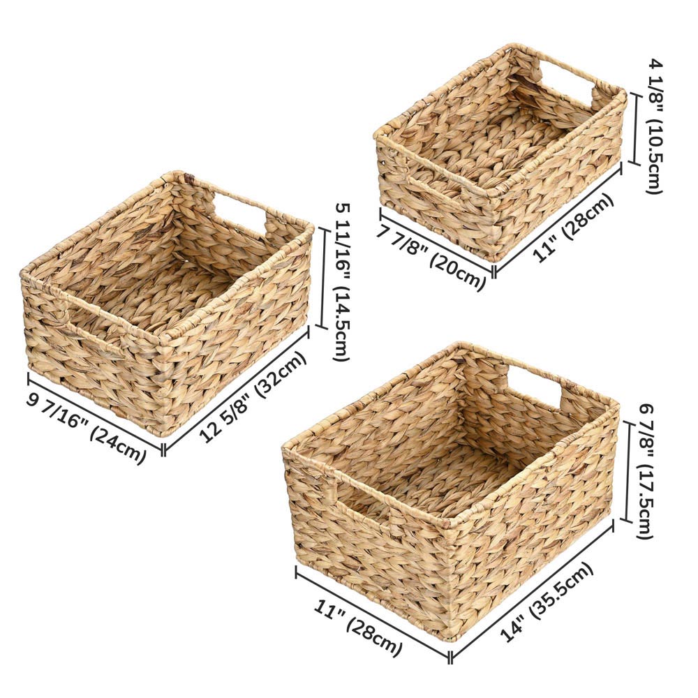 Yescom Wicker Baskets with Handle Water Hyacinth Bins Set of 3 Image