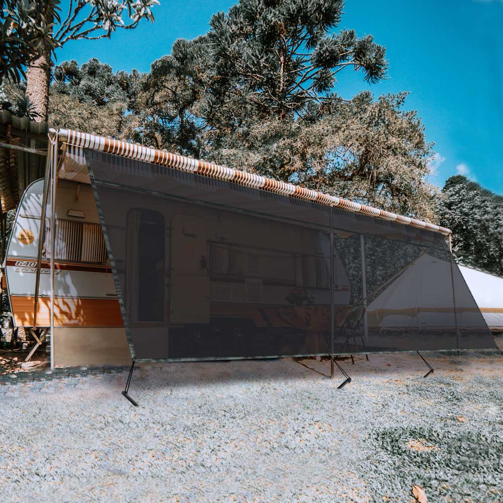 RV Awning Screen with Zipper 15'x8' Travel Trailer Sun Blocker