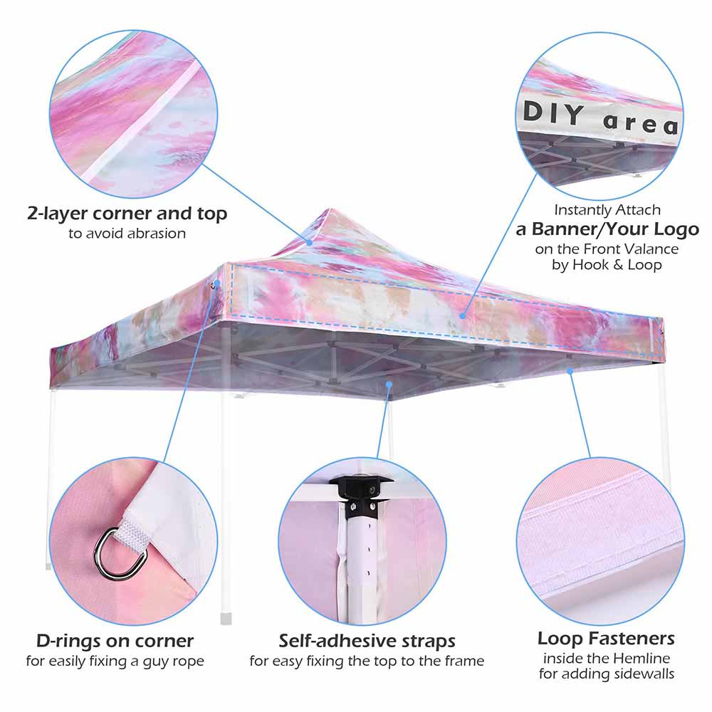 Yescom 10x10 Replacement Canopy Tie-dyed Pink (9.6'x9.6')
