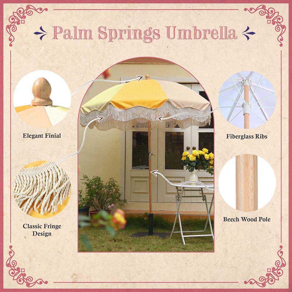 Yescom Palm Springs Fringe Umbrella Tilt Market Umbrella Mimosa PS6-01 Image