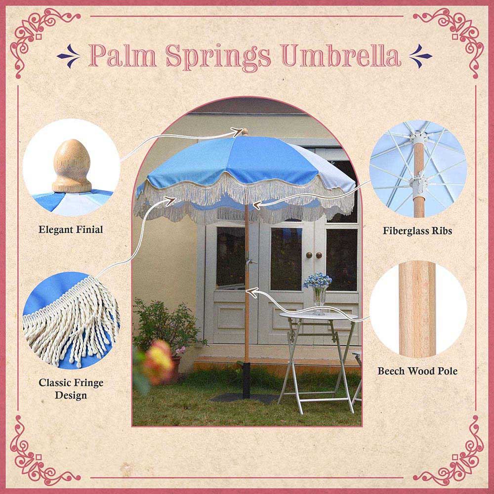 Yescom Palm Springs Fringe Umbrella Tilt Market Umbrella Blue Lagoon PS6-03 Image
