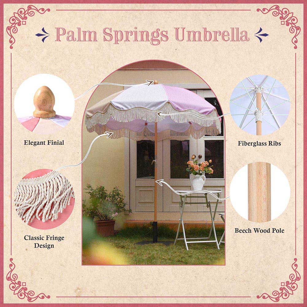 Yescom Patio Outdoor Market Fringe Umbrella Tilt Palm Springs Image