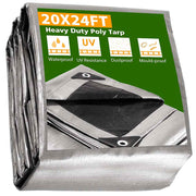 reflective tarp Yescom 10x12ft Heavy Duty Reinforced Poly Tarp 10-Mil Waterproof Camping Cover - Silver