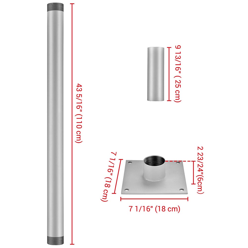 Yescom Shade Sail Posts (Pole, Base, Extension, D-Ring Clamp)