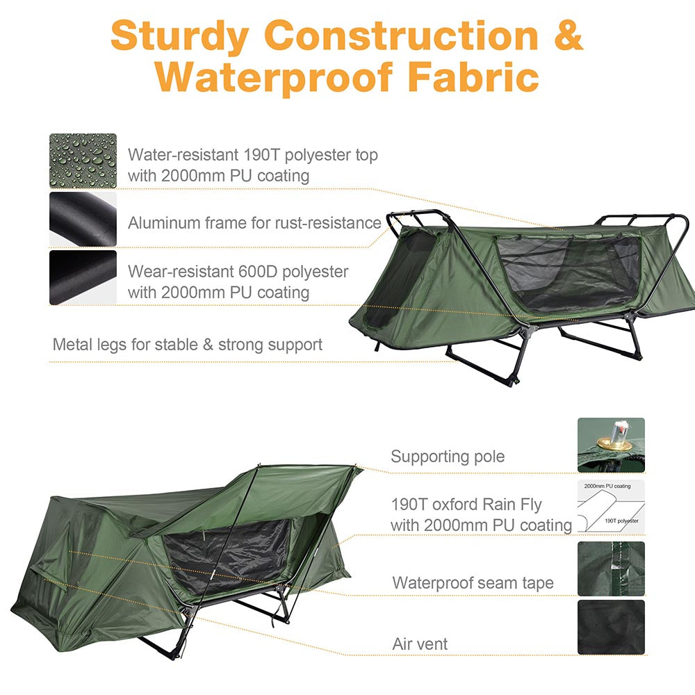 Yescom Tent Cot Camp Bed Tent Folding Off Ground Rain Fly Green Image