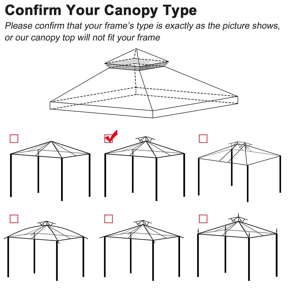 Yescom 12' x 12'(11.4x11.4ft) Brown Gazebo Replacement Canopy Dual-Tier Image