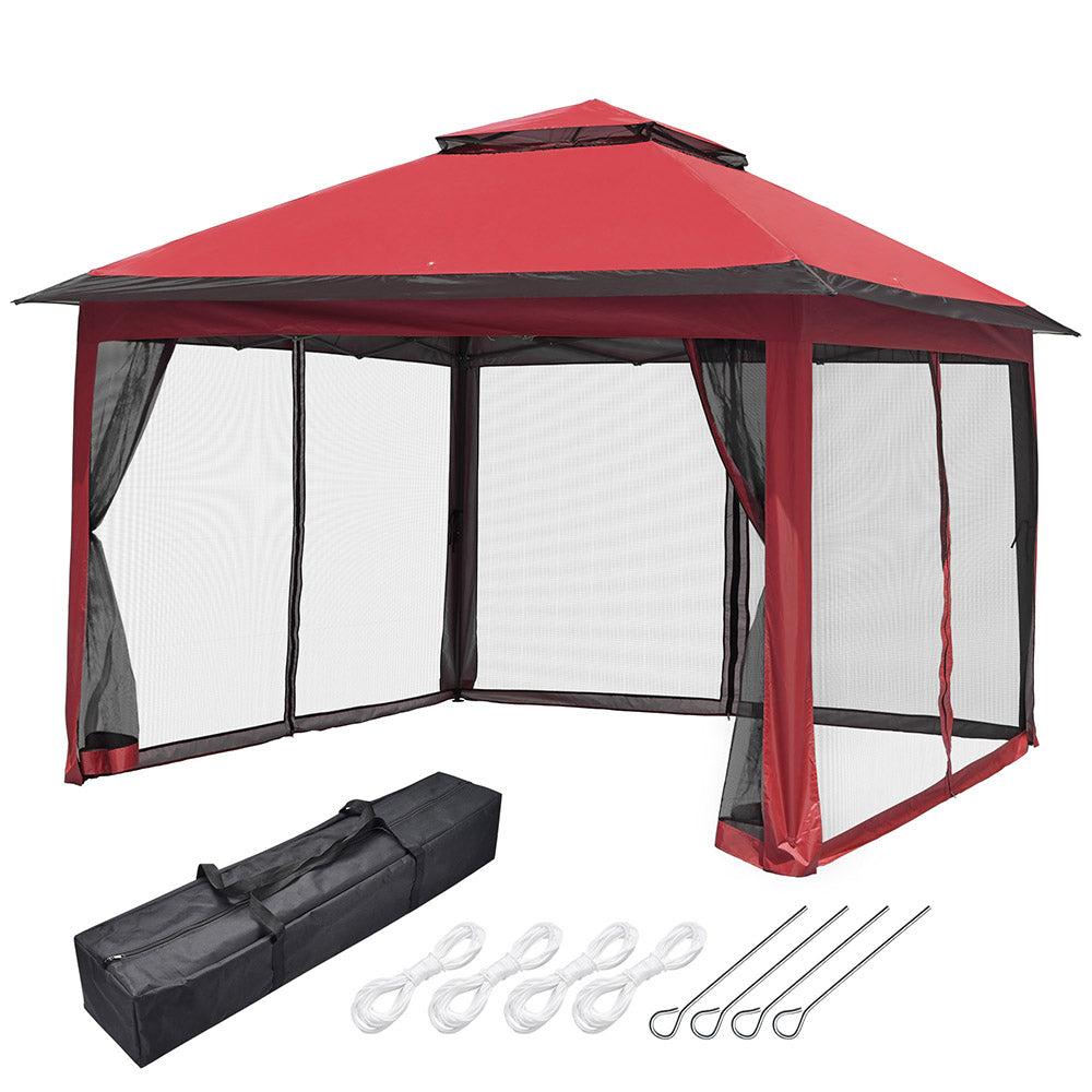 Yescom 11'x11' Ez Pop Up Gazebo Tent with Sidewalls Net, Red Black Image