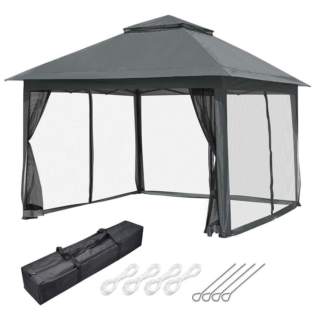 Yescom 11'x11' Ez Pop Up Gazebo Tent with Sidewalls Net, Dark Gray Image