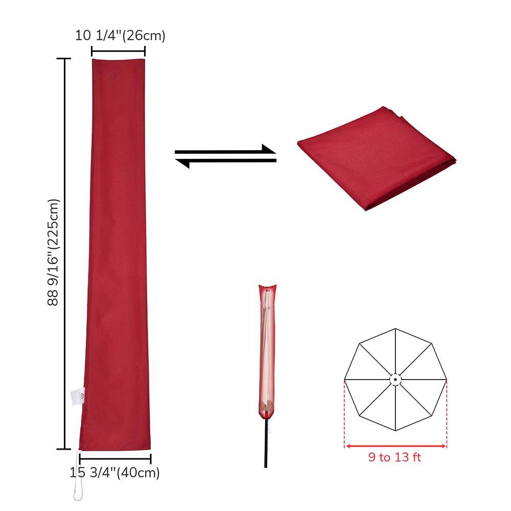 Yescom Waterproof Patio Outdoor Umbrella Cover Bag for 10' 13', Red, 13ft Image