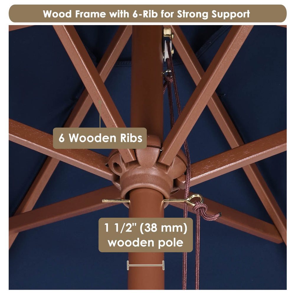 Yescom 7ft Patio Wood Market Umbrella 6-Rib for Golf Courses/Country Clubs