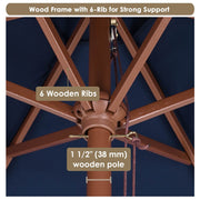 Yescom 7ft Patio Wood Market Umbrella 6-Rib for Golf Courses/Country Clubs Image