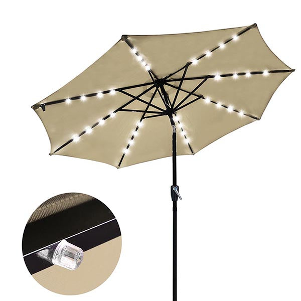Yescom 9ft Solar LED Outdoor Market Tilt Patio Umbrella, Beige Image