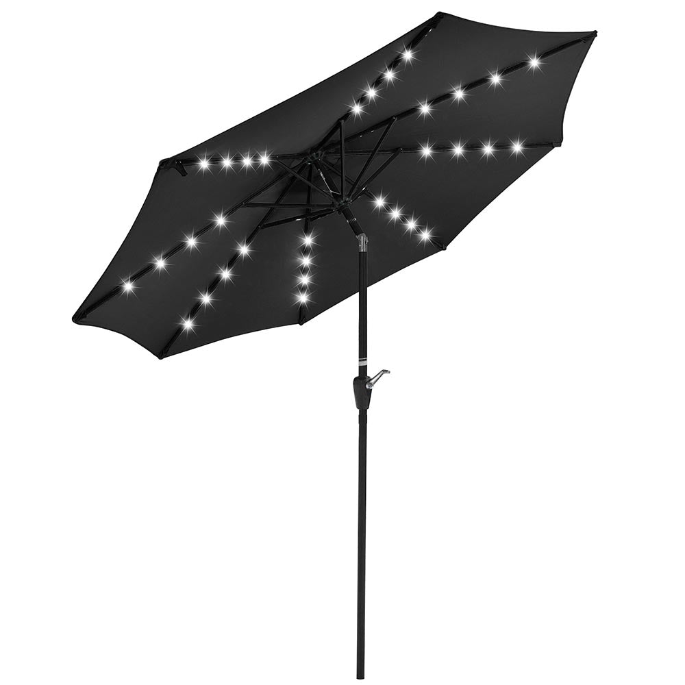Yescom 9ft Solar LED Outdoor Market Tilt Patio Umbrella, Black Image