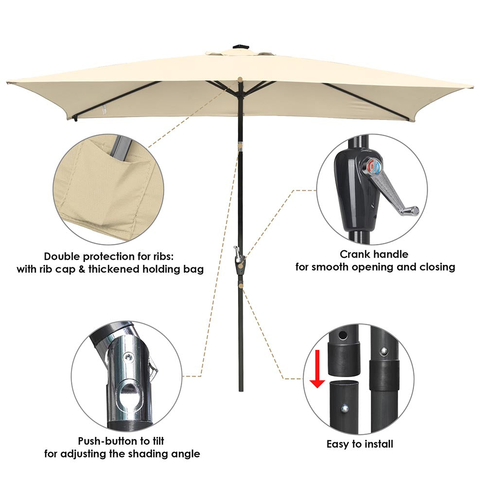 Yescom 10'X6.5' Solar Rectangle Outdoor Tilt Patio Umbrella Multiple Colors Image