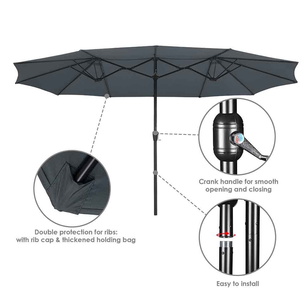 Yescom 15x9 ft Patio Rectangular Market Umbrella w/ Wind Vent