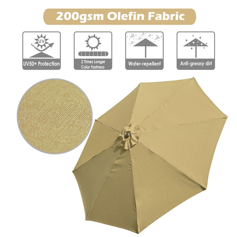 Yescom 9ft 8-Rib Patio Tilt Market Umbrella w/ 200gsm Canopy Tan Image