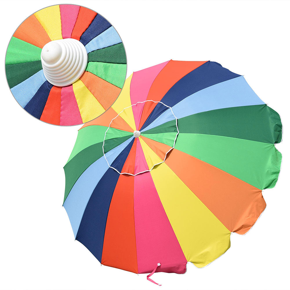 Yescom Rainbow Beach Umbrella Tilt 7 ft 16-rib w/ Anchor