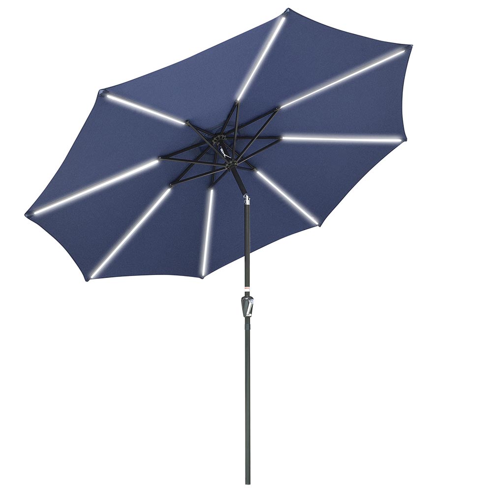 Yescom Solar Umbrella with Lights Tilting Outdoor Umbrella 9ft 8-Rib, Navy Image