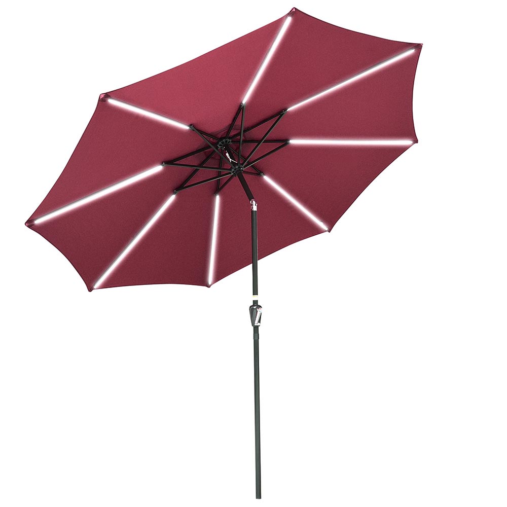 Yescom Solar Umbrella with Lights Tilting Outdoor Umbrella 9ft 8-Rib, Terra Image
