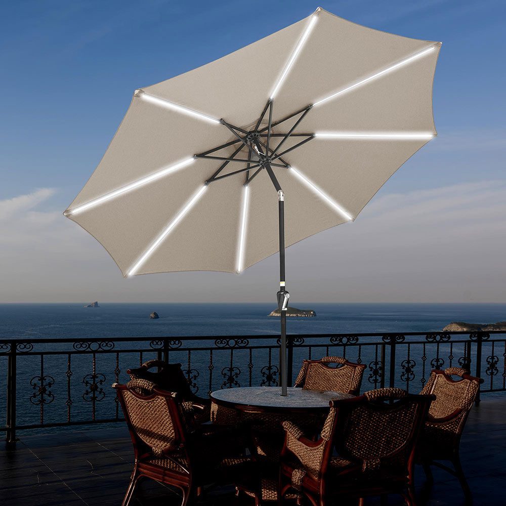 Yescom Solar Umbrella with Lights Tilting Outdoor Umbrella 9ft 8-Rib Image