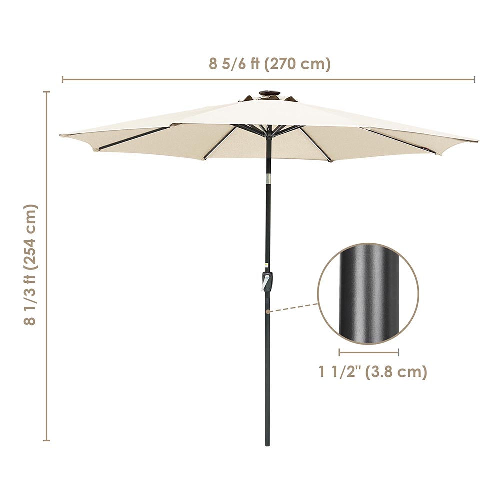 Yescom Solar Umbrella with Lights Tilting Outdoor Umbrella 9ft 8-Rib Image