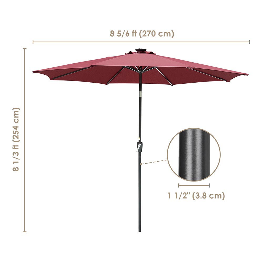 Yescom Solar Patio Umbrella w/ Lights Tilt Parasol Umbrella 9 ft 8-Rib Image