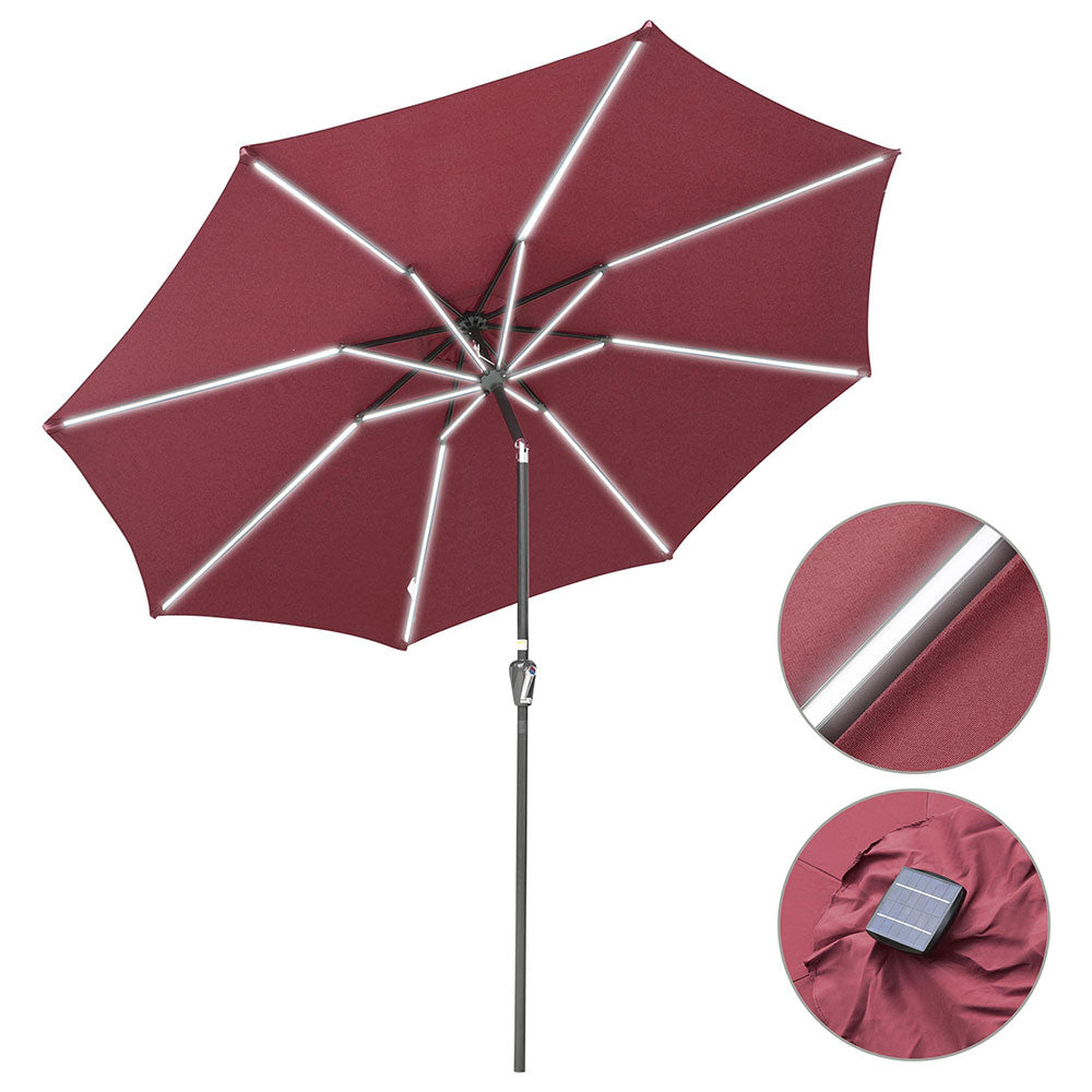 Yescom Tilt Outdoor Umbrella with Lights Solar Pool Umbrella 10 ft 8-Rib