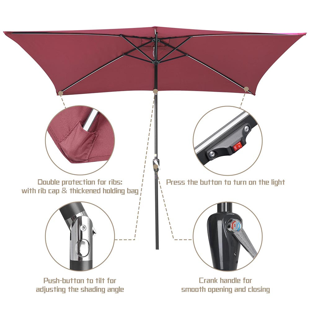 Yescom Rectangular Patio Umbrella with Solar Lights 10x6.5 ft 6-Rib Image