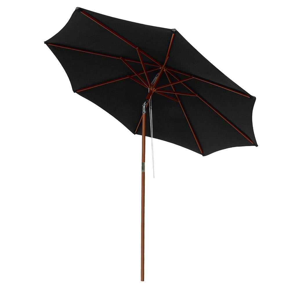 Yescom 9 ft 8-Rib Patio Outdoor Wooden Tilt Umbrella Color Options, Black Image
