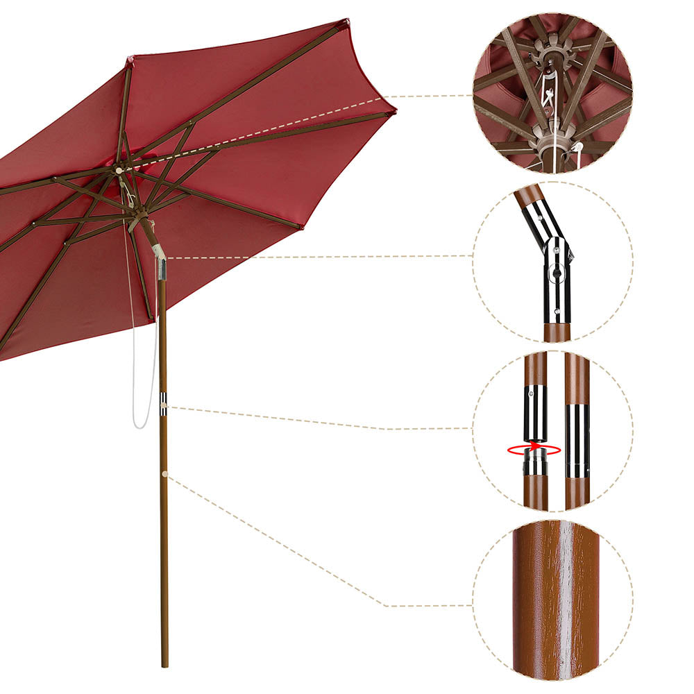 Yescom 9 ft 8-Rib Patio Outdoor Wooden Tilt Umbrella Color Options Image