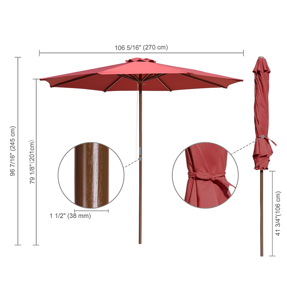 Yescom 9ft Patio Wood Market Umbrella Multiple Colors