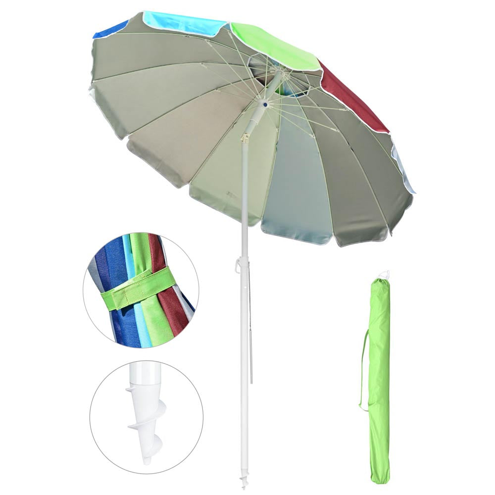 Yescom Rainbow Beach Umbrella Tilt 6 ft 12-rib w/ Anchor