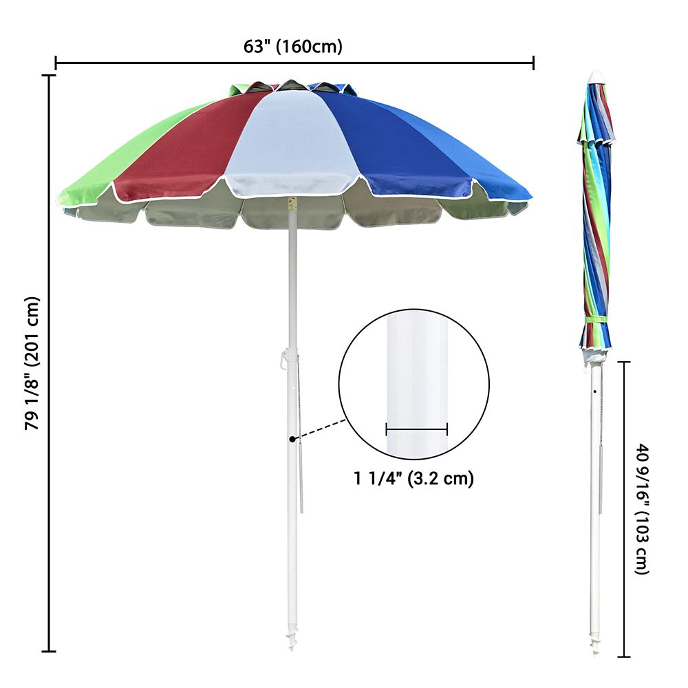 Yescom Rainbow Beach Umbrella Tilt 6 ft 12-rib w/ Anchor Image