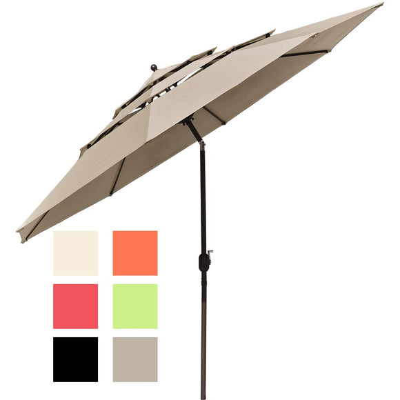 Yescom 11ft 8-Rib Patio Outdoor Market Umbrella 3-Tiered Tilt Image