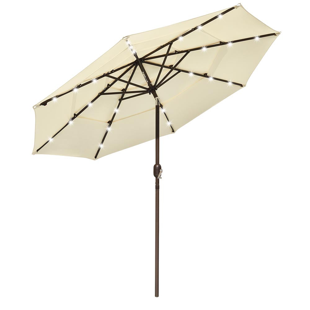 Yescom 9ft Prelit Umbrella 3-Tiered Patio Umbrella with Lights, Beige Image
