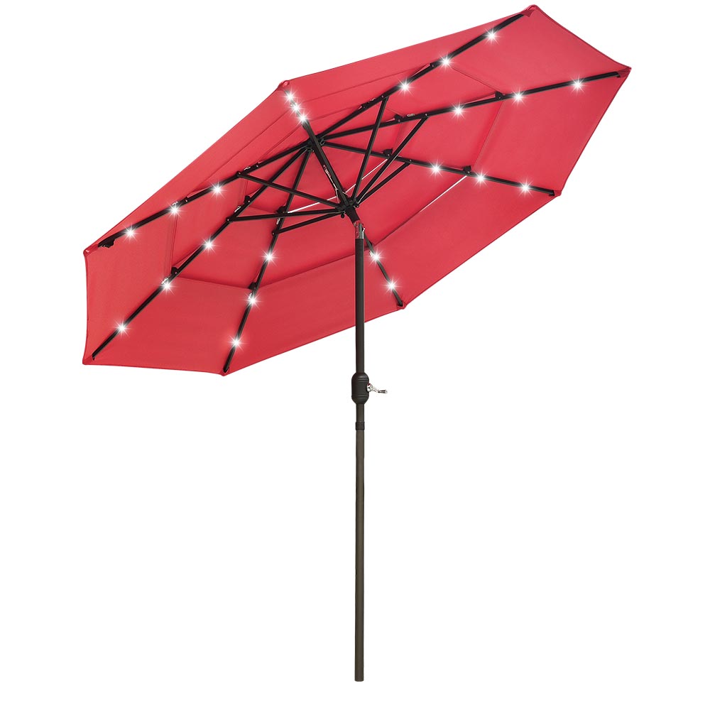 Yescom 9ft Prelit Umbrella 3-Tiered Patio Umbrella with Lights, Flame Scarlet Image