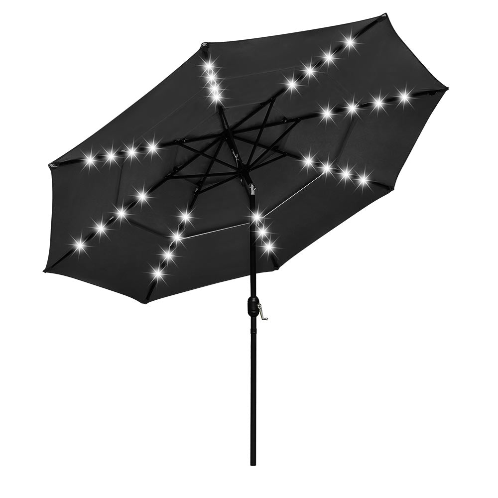Yescom 10ft Prelit Umbrella 3-Tiered Patio Umbrella with Lights, Black Image