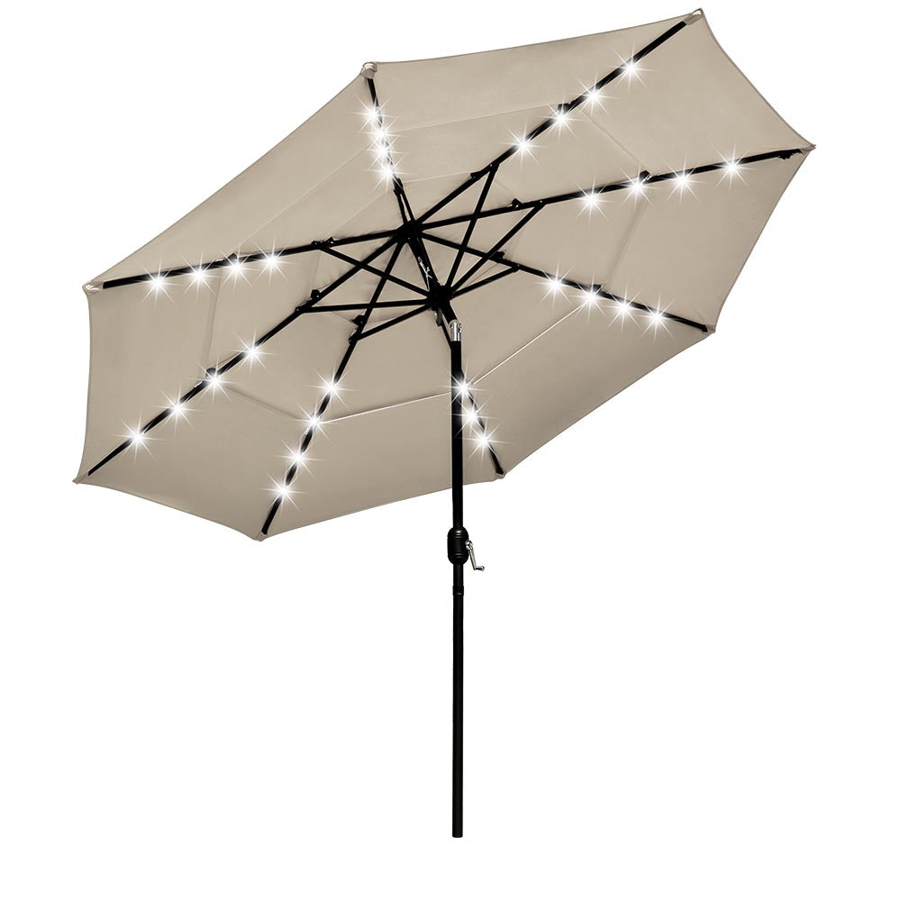 Yescom 10ft Prelit Umbrella 3-Tiered Patio Umbrella with Lights, Khaki Image