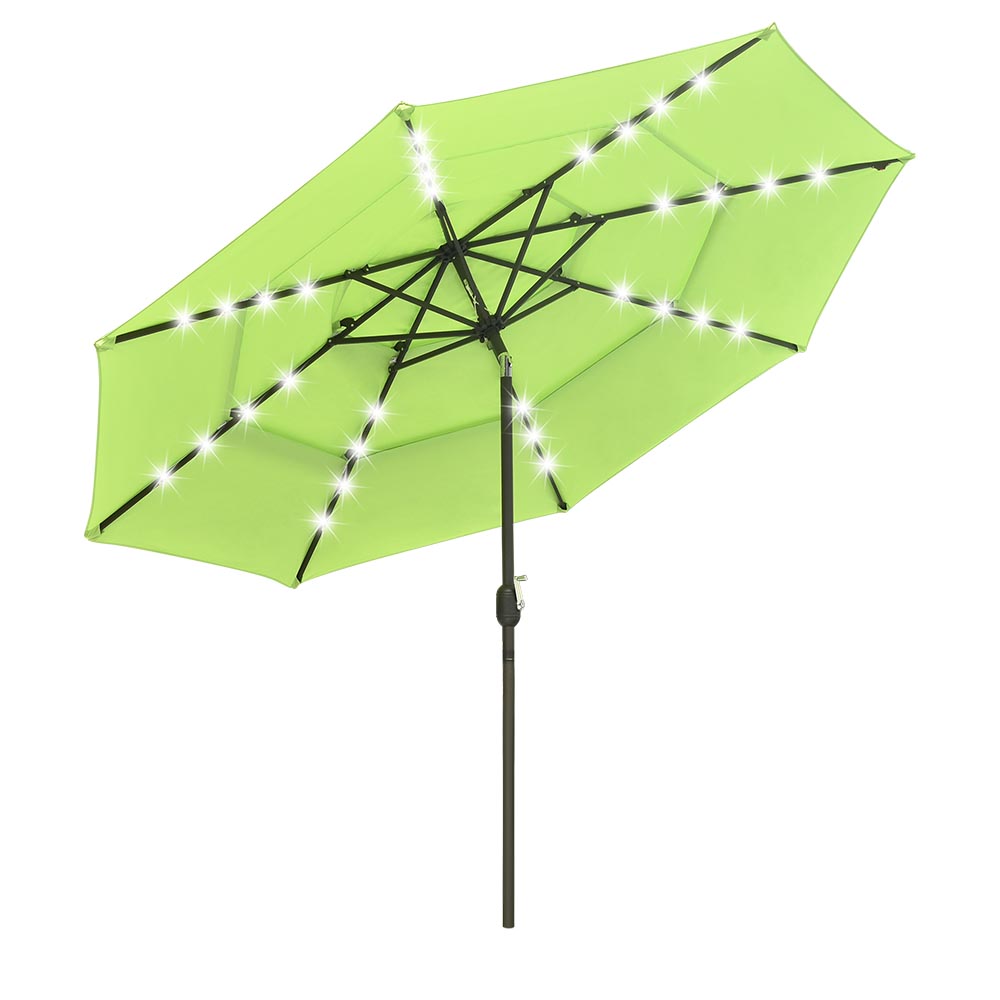 Yescom 10ft Prelit Umbrella 3-Tiered Patio Umbrella with Lights, Green Glow Image