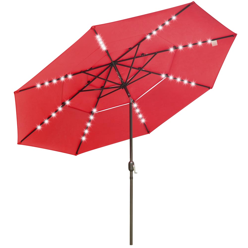 Yescom 11ft Prelit Umbrella 3-Tiered Patio Umbrella with Lights, Flame Scarlet Image