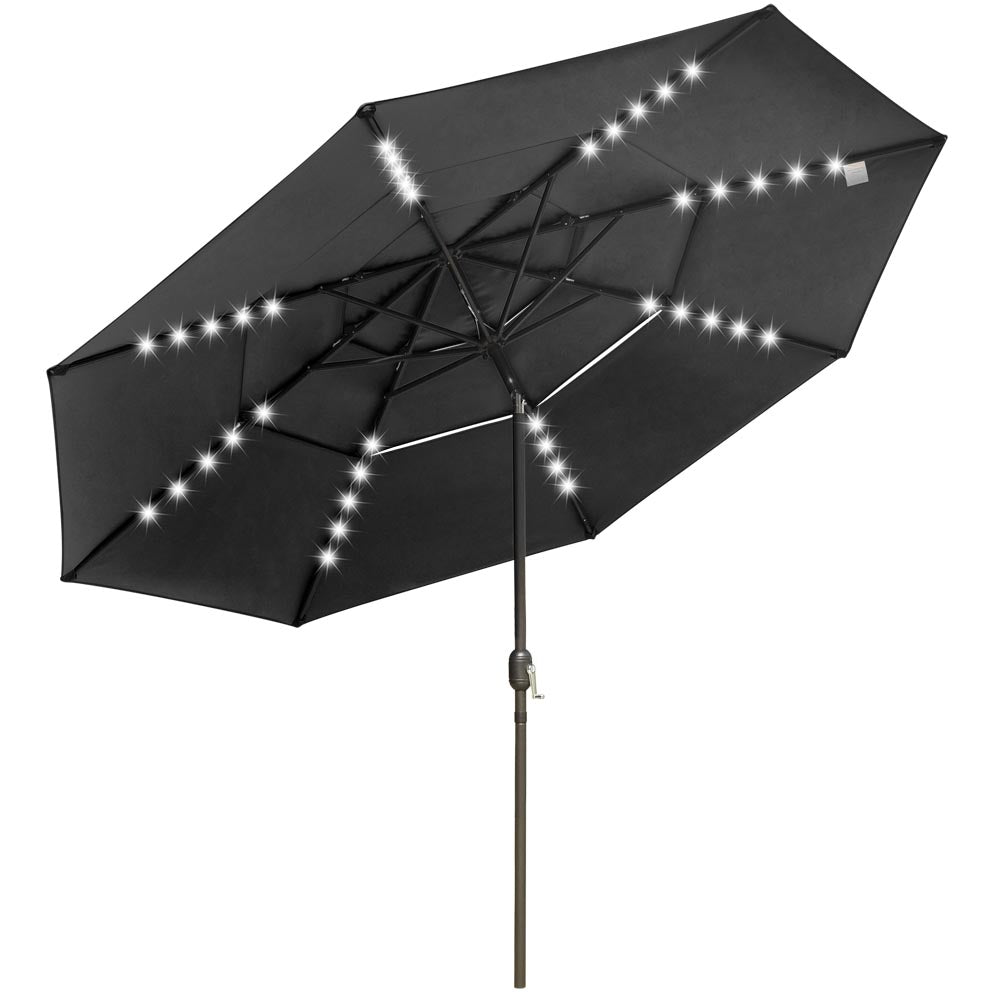 Yescom 11ft Prelit Umbrella 3-Tiered Patio Umbrella with Lights, Black Image