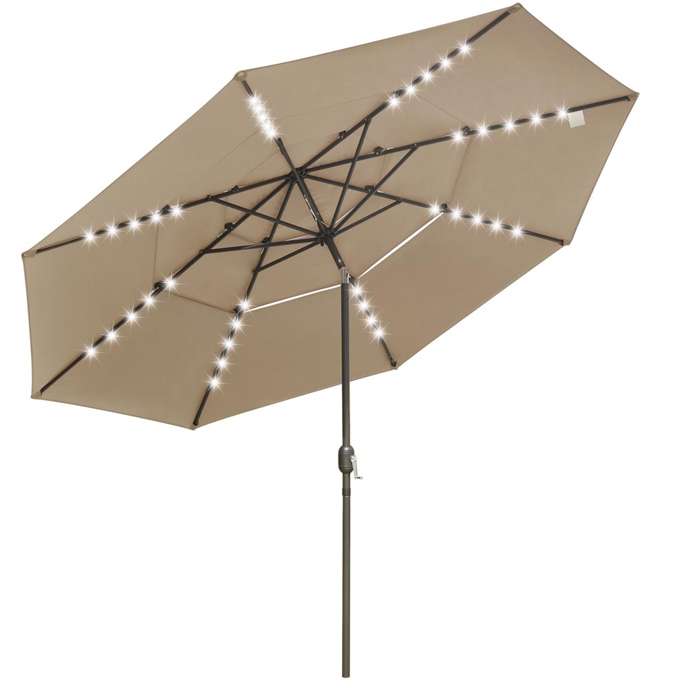 Yescom 11ft Prelit Umbrella 3-Tiered Patio Umbrella with Lights, Khaki Image