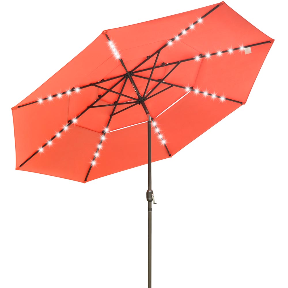 Yescom 11ft Prelit Umbrella 3-Tiered Patio Umbrella with Lights, Cherry Tomato Image