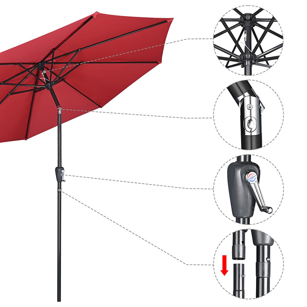 Yescom 10ft 8-Rib Patio Umbrella Tilt 220gsm Canopy UV50+ Image