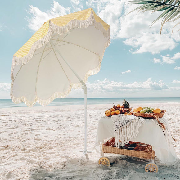 Yescom 6ft Fringe Patio Beach Umbrella with Corkscrew Anchor Image